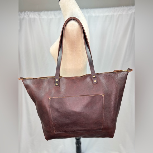 PORTLAND LEATHER GOODS LEATHER TOTE BAG ZIPPER-COLDBREW - Picture 2 of 7